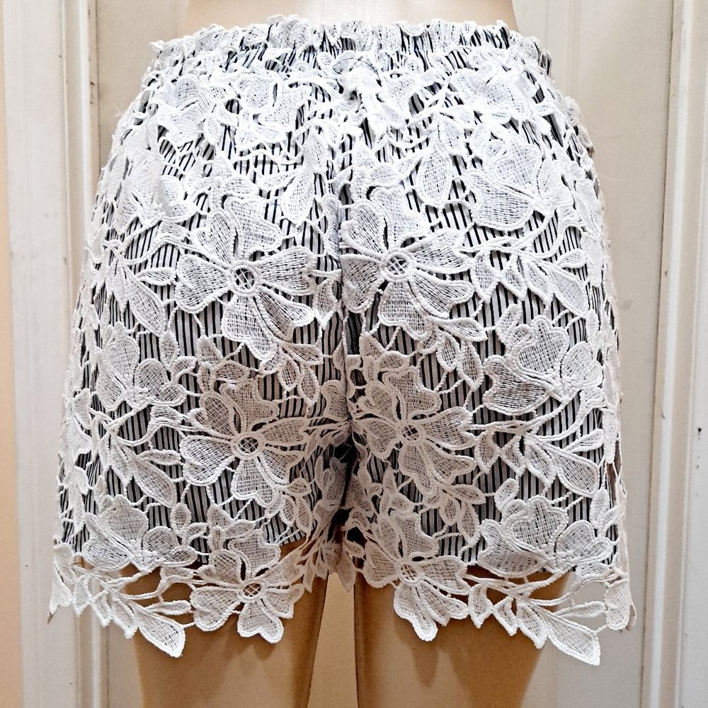 Adiva Lace Shorts Floral Striped Scalloped Crochet